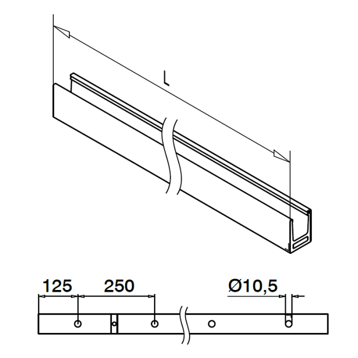 U-profiel 43,5 x 32 mm aluminium (onbewerkt)