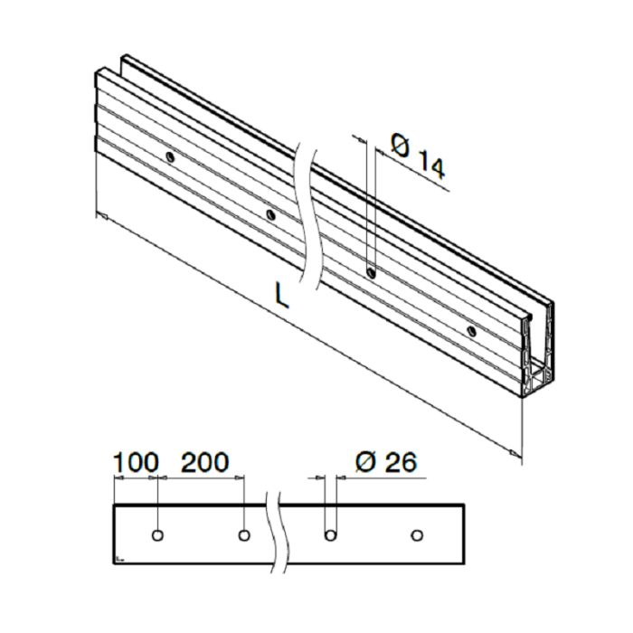 Easy Glass Pro Inverse vloerprofiel, zijmontage, lengte 5000 mm, model 8150, aluminium (geanodiseerd)
