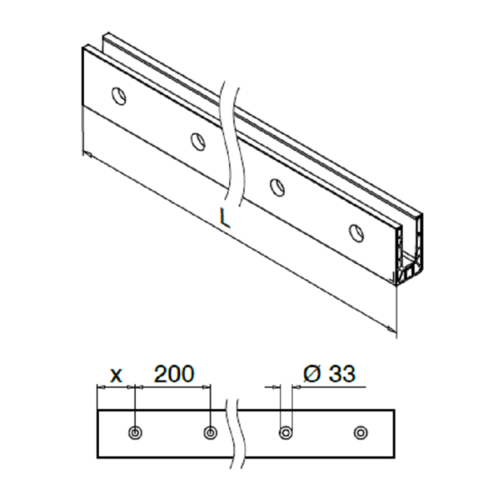 Easy Glass Smart vloerprofiel, zijmontage, 2500 mm, model 8230, aluminium (geanodiseerd)