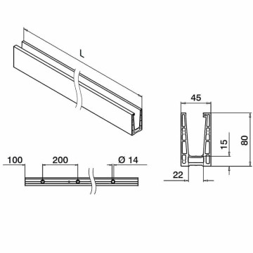 Vloerprofiel Easy Glass Up topmontage 5000 mm model 6610 aluminium geanodiseerd