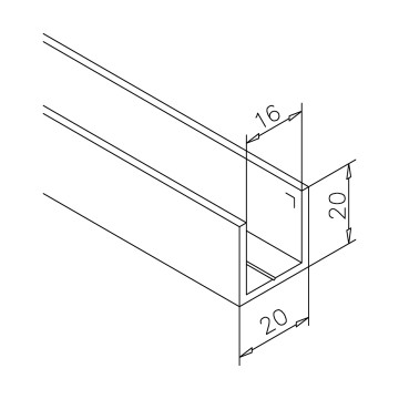 Aluminium U-profiel 20 x 20 x 20 mm onbewerkt