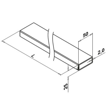 RVS koker 50 x 25 x 2 mm RVS-304 onbewerkt